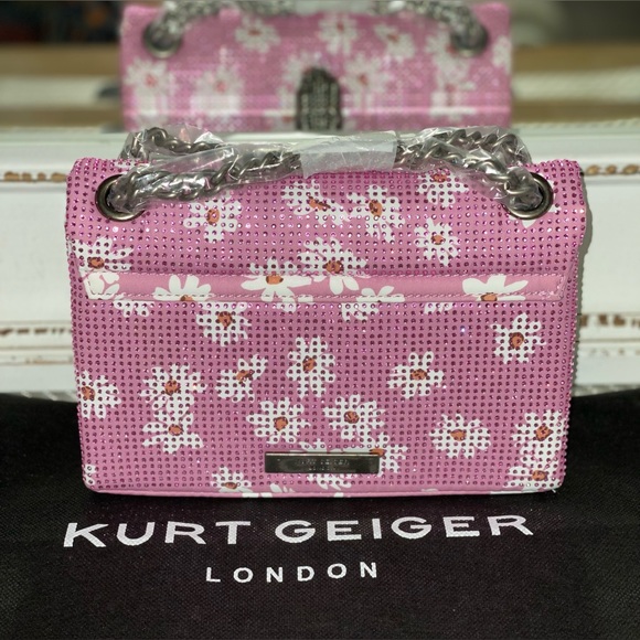 Kurt Geiger London Pink Rhinestone Flower Fabric Mini Kensington Crossbody Bag - Picture 3 of 11